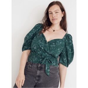 Madewell Seersucker Sweetheart Wrap Top in Woodland Floral 4X NH370